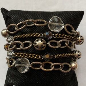 Brighton vintage multi strand silver, brass, and bead bracelet with toggle clasp